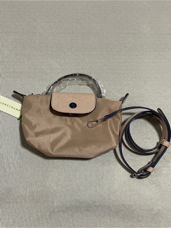 Longchamp Handbags - Longchamp Beige Mini Top-Handle Crossbody with Navy Trim